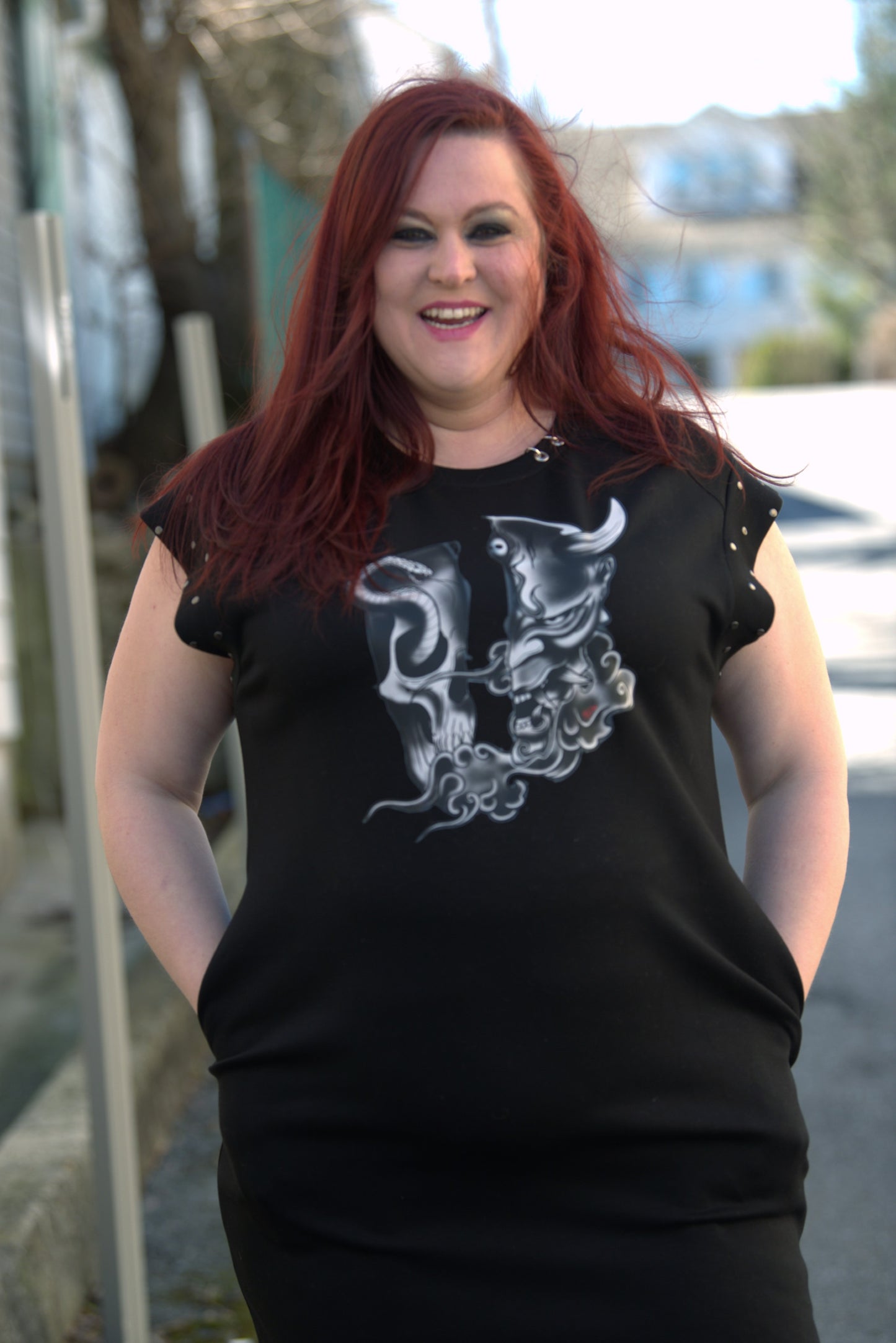 Devil Skull Sweatshirt Dress with Pockets